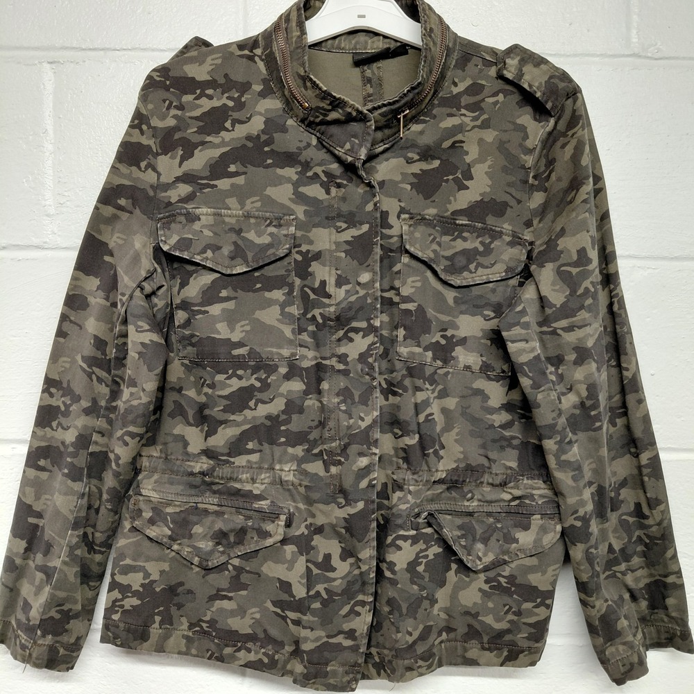 A.N.A Women's‎ Camo Jacket XL Petite Full Zip And Snap Military Streetwear Cinch